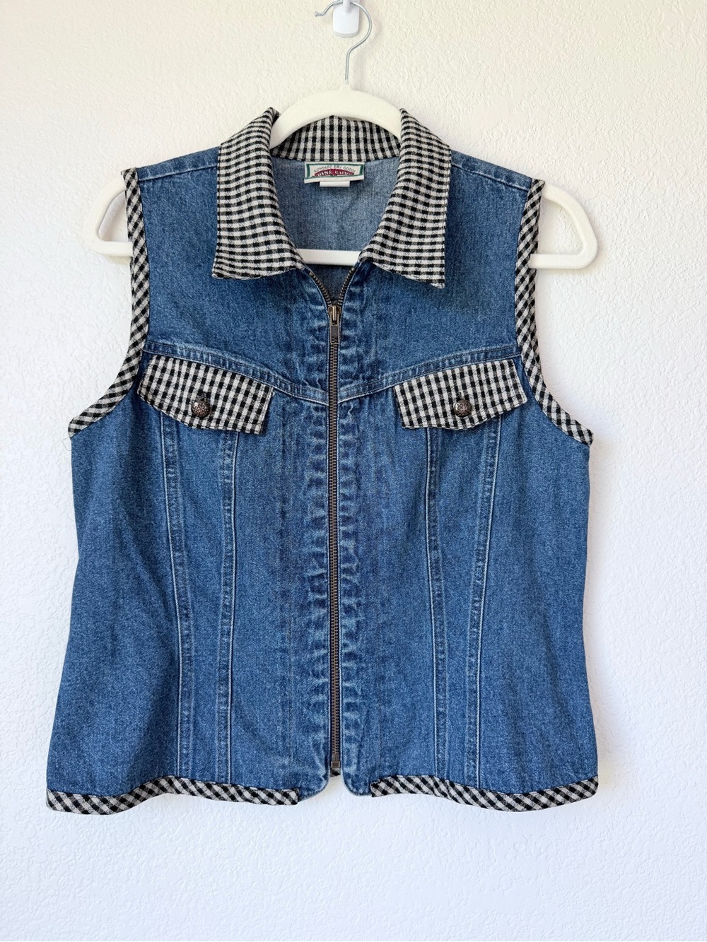 Sharon Young Blue Denim Vest with Black & White Gingham